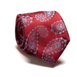 Broletto Red with Blue Paisley Men's Woven Silk‎ Necktie, EUC